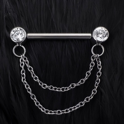 CryptoEshop Titanový piercing do bradavky s řetízky a zirkony Chainstone 1,6 mm 12 mm T41-124