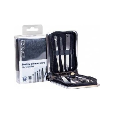 Inter-Vion INTER-VION_SET Black Leather manicure set clipper + cazki + file + peseta + scissors + radelko + cuticle bulldozer