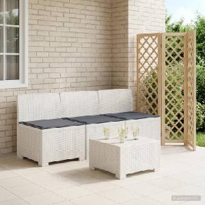 vidaXL Пейка за градина с Cushions във вид на ратан 3-местен ПП Бяло (8011971)