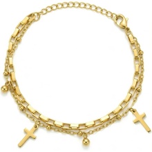 Marc Malone Pozlátený dvojitý náramok Leaf Gold MCB260614G