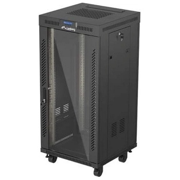 Lanberg Rack Cabinet 19" Free-Standing 24U/600X600 (FlAT Pack) With Glass Door LCD Black V2 (FF01-6624-12BL)