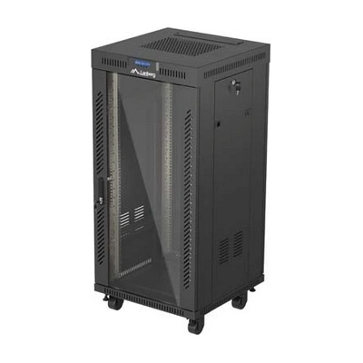 Lanberg Rack Cabinet 19" Free-Standing 24U/600X600 (FlAT Pack) With Glass Door LCD Black V2 (FF01-6624-12BL)