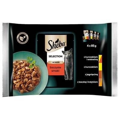 Sheba Selection in Sauce Juicy Flavors krmivo pre mačky v omáčke s hovädzím, jahňacím, kuracím, morčacím 4x85 g