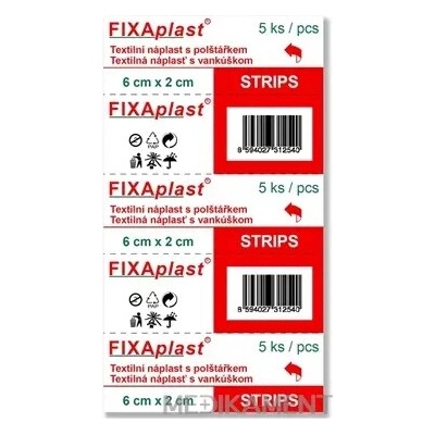 FIXAplast Strips Textilná náplasť s vankúšikom 6 x 2 cm 5 ks