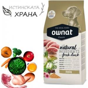 OWNAT Classic Duck - Натурална суха храна, с прясно патешко месо за пораснали кучета от всички породи - 12 кг, Испания - 113146