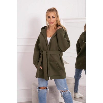 Fashion week Zateplená mikina parka s kapuci v pase zavazovaná K9364 Khaki