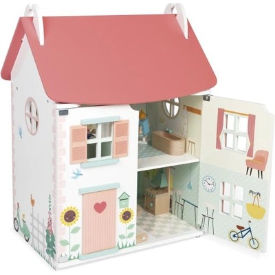 Janod Дървена къща за кукли със семейство и мебели