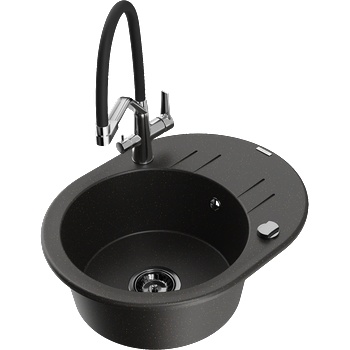 Mexen Kevin гранитна мивка с 1 камера и кухненски смесител Duo, черно/златист металик - 6517-75-671701-07-B (6517-75-671701-07-B)