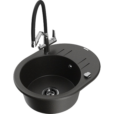 Mexen Kevin гранитна мивка с 1 камера и кухненски смесител Duo, черно/златист металик - 6517-75-671701-07-B (6517-75-671701-07-B)