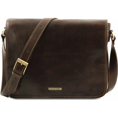 Tuscany Leather Messenger double Tmavohnedá