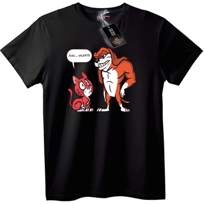 NOONEBRAND Тениска Котка и Куче Карикатура - 2XL, Black