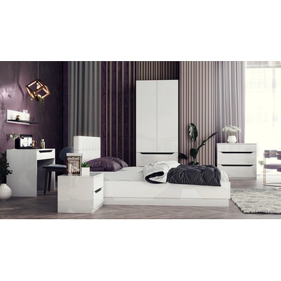 Мебели ДИМОВ Спален комплект с легло персон и половина Аляска - Конфигурация №5 бял гланц / графит