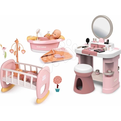 My Beauty Dressing Set kozmetický stolík s vaničkou a kolískou pre bábiku Table Smoby so stoličkou a nastaviteľným zrkadlom