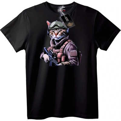 NOONEBRAND Тениска Котешки Войник - 4XL, Black