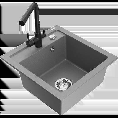 Vito мивка от гранит с 1 камера с кухненски смесител Duero, сив - 6503-71-671600-70 (6503-71-671600-70)