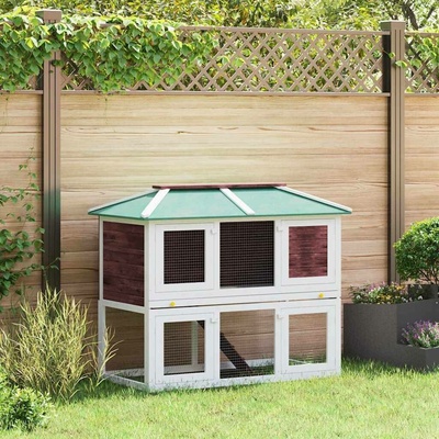 vidaXL Králíkárna dvoupatrová hnědo-bílá 130 × 68 × 105 cm, jedlové dřevo 9799.170850