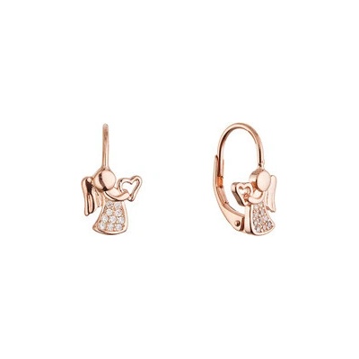 Pavona Pozlacené stříbrné náušnice andělé se srdíčky 11721.1 rose gold