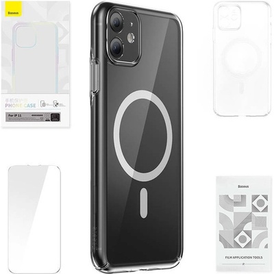 Baseus Crystal Magnetic Case Set (ARSJ010002) - поликарбонатов кейс с MagSafe и стъклено защитно покритие за дисплея за iPhone 11 (прозрачен)