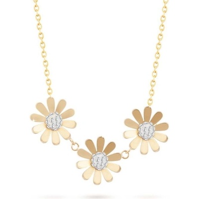 Biju Řetízek z chirurgické oceli+přívěsek, pozlacen 18K květiny se zirkony 3001356