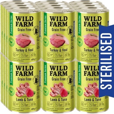 WILD FARM Premium Grain Free Turkey and Veal / Lamb and Tuna 24x400g - беззърнена храна за кастрирани котки