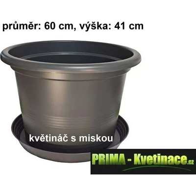 PLASTKON Plastový kulatý květináč 60 cm s miskou – antracit