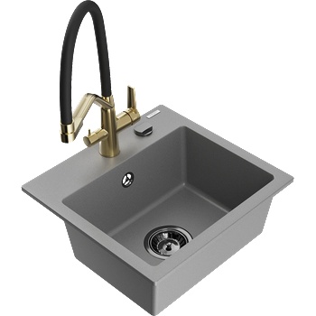 Mexen Milo гранитна кухненска мивка с 1 отделение и кухненски смесител Duo, сива - 6505-71-671701-57-B (6505-71-671701-57-B)