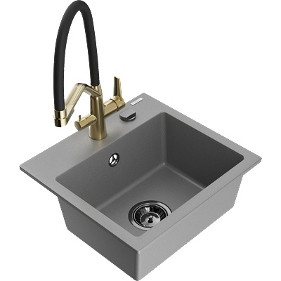 Mexen Milo гранитна кухненска мивка с 1 отделение и кухненски смесител Duo, сива - 6505-71-671701-57-B (6505-71-671701-57-B)