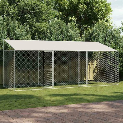 vidaXL Klec pro psy se střechou 600 x 200 x 256 cm ocel a PE stříbrná 9799.3368304