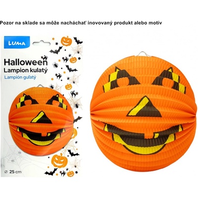 LUMA Halloween papierový lampión - guľa, priemer 25cm, motív usmiata tekvica