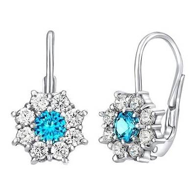 Silvego Strieborné náušnice kvetinky s tyrkysovo modrým zirkónom SILVEGOB31572TR