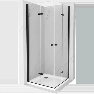 Mexen Lima Сгъваема душ кабина Duo 70 x 70 см, прозрачна, черна + плитка Flat (856-070-070-70-02-4010B)