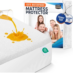 Utopia Bedding mattress protector 182 x 213 x 43 cm waterproof, Oeko-TEX certified mattress topper, breathable, mattress protector, all-round elastic white - UB0050 (UB0050)