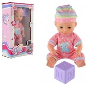 Teddies Кукла бебе 25см твърдо тяло пластмаса, с кубче (00120028)
