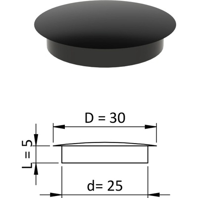 Vnitřní krytka kulatá ø 30 mm, otvor ø 25 mm, černá, plast