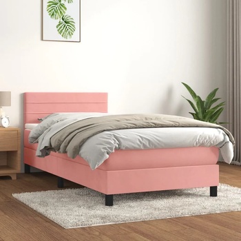 vidaXL Боксспринг легло с матрак, розово, 100x200 см, кадифе (3141352)