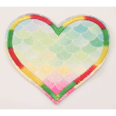 Nažehľovacia záplata - glitrové srdce - 6,5 x 7 cm - VIAC FAREBNÝCH VARIACIÍ So zelenými odleskami