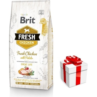 Brit Fresh Пилешко месо и картофи за възрастни кучета Great Life 12кг+ безплатна изненада за кучето