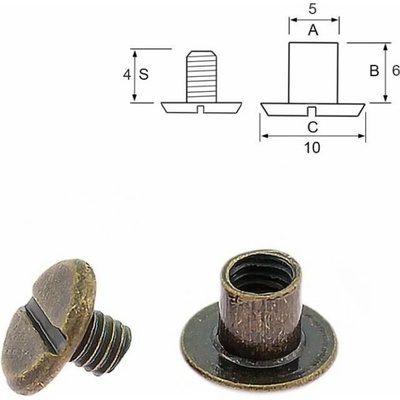 Pro Háčkování Nýt šroubovací 6 mm, Ø 5 mm staromosaz Počet: 1 ks