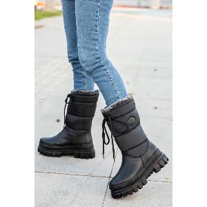 Moda Trend Дамски боти с връзки и дебела подметка - Черни #363847 (363847_Черно)