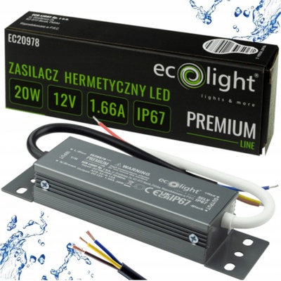 ECOLIGHT Hermetický LED zdroj 12V 20W IP67 voděodolný EC20978