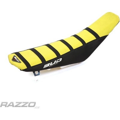 Potah sedla BudRacing Seat Cover FullTraction Suzuki RM125 / RM250 01-11 Yellow Black BUD logo