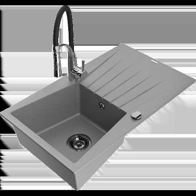 Cesar гранитна мивка с 1 корито, с отцедник и кухненски смесител Aster, сив - 6514-71-73450-07-B (6514-71-73450-07-B)