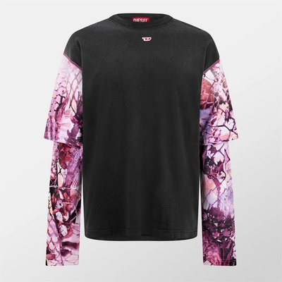 Diesel Contrast Layered-Sleeve Tee - Black Black