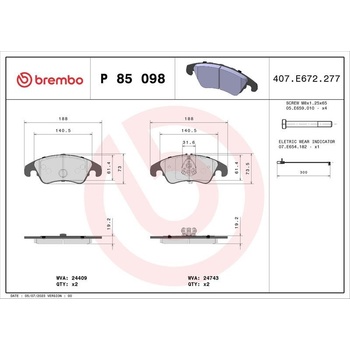 BREMBO Sada brzdových platničiek P85 098