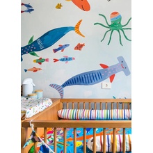 Mooui Nástenný panel - tapeta - Sharks underwater 2,94 x 2,80 m uni