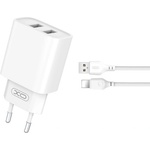 XO Зарядно устройство комплект XO CE02C 2x USB 2, 1A + Lightning кабел, Бяло (CE02C)