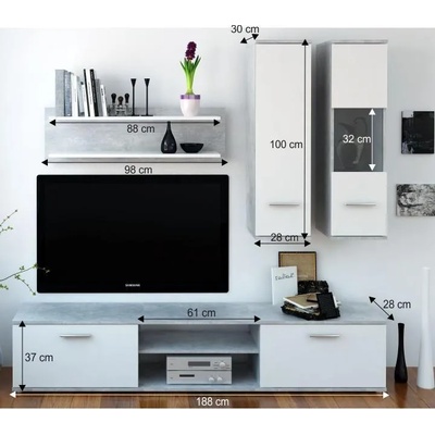 Холна секция Waw 188 cm бетон с бяло