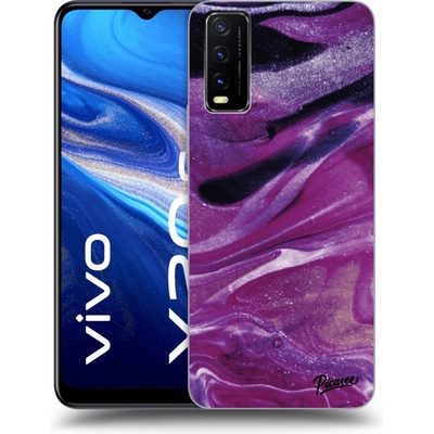 Púzdro Picasee silikónové Vivo Y20s - Purple glitter čiré