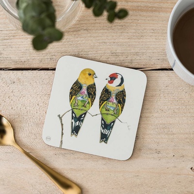 The DM Collection Tácek pod sklenici Two Goldfinches Pěnkava 9x9cm
