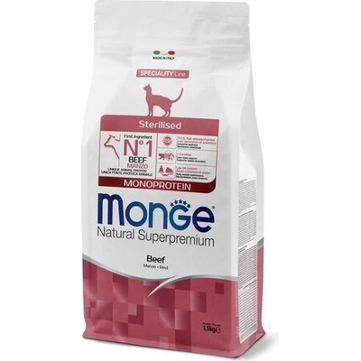 MONGE Natural Superpremium Sterilised monoproteínové krmivo s hovädzím pre sterilizované mačky 1,5 kg